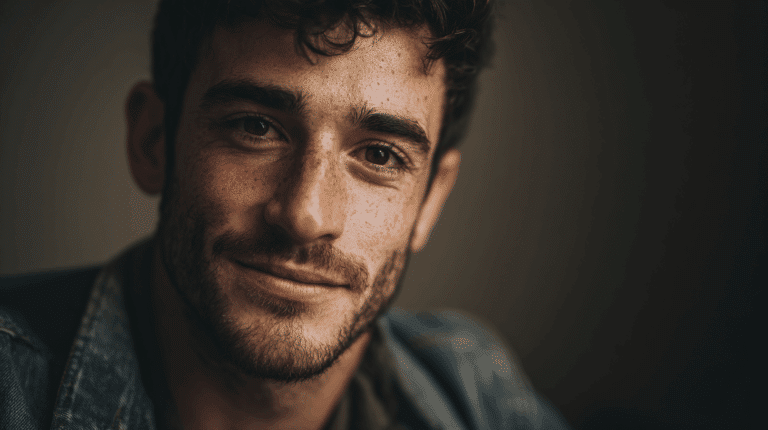 Jeune acteur pornographique débutant en France en 2025 dans un studio professionnel.
