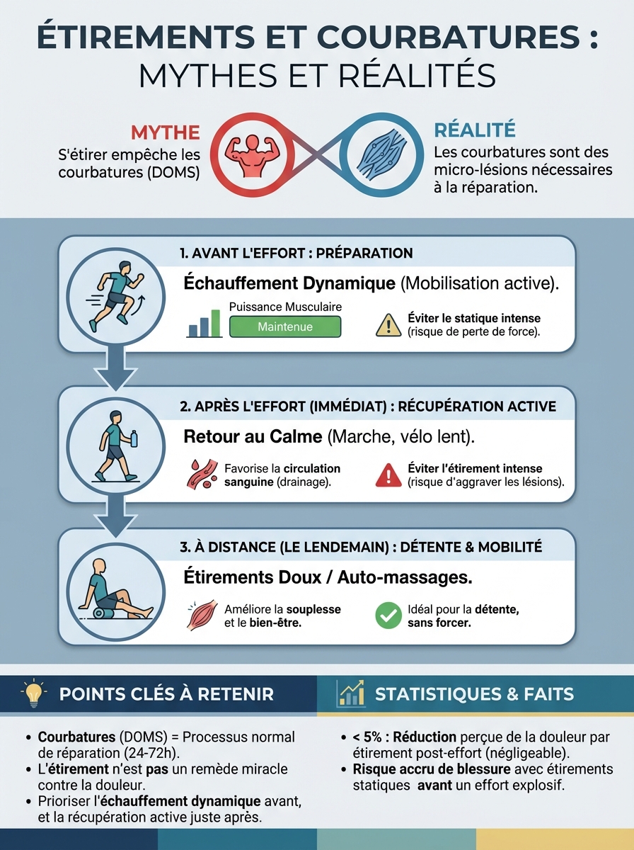 Infographie étirements courbatures