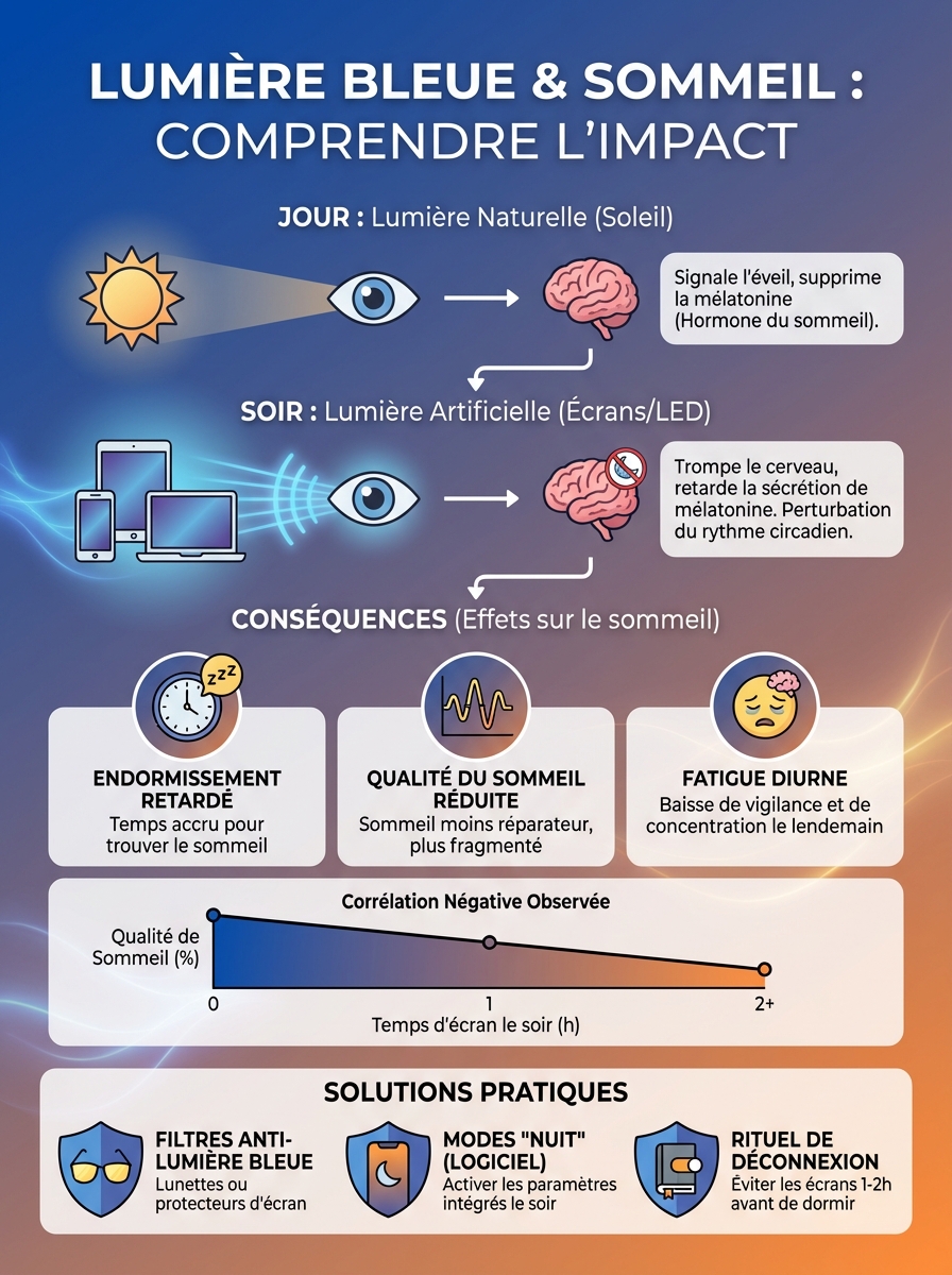 Infographie lumière bleue sommeil